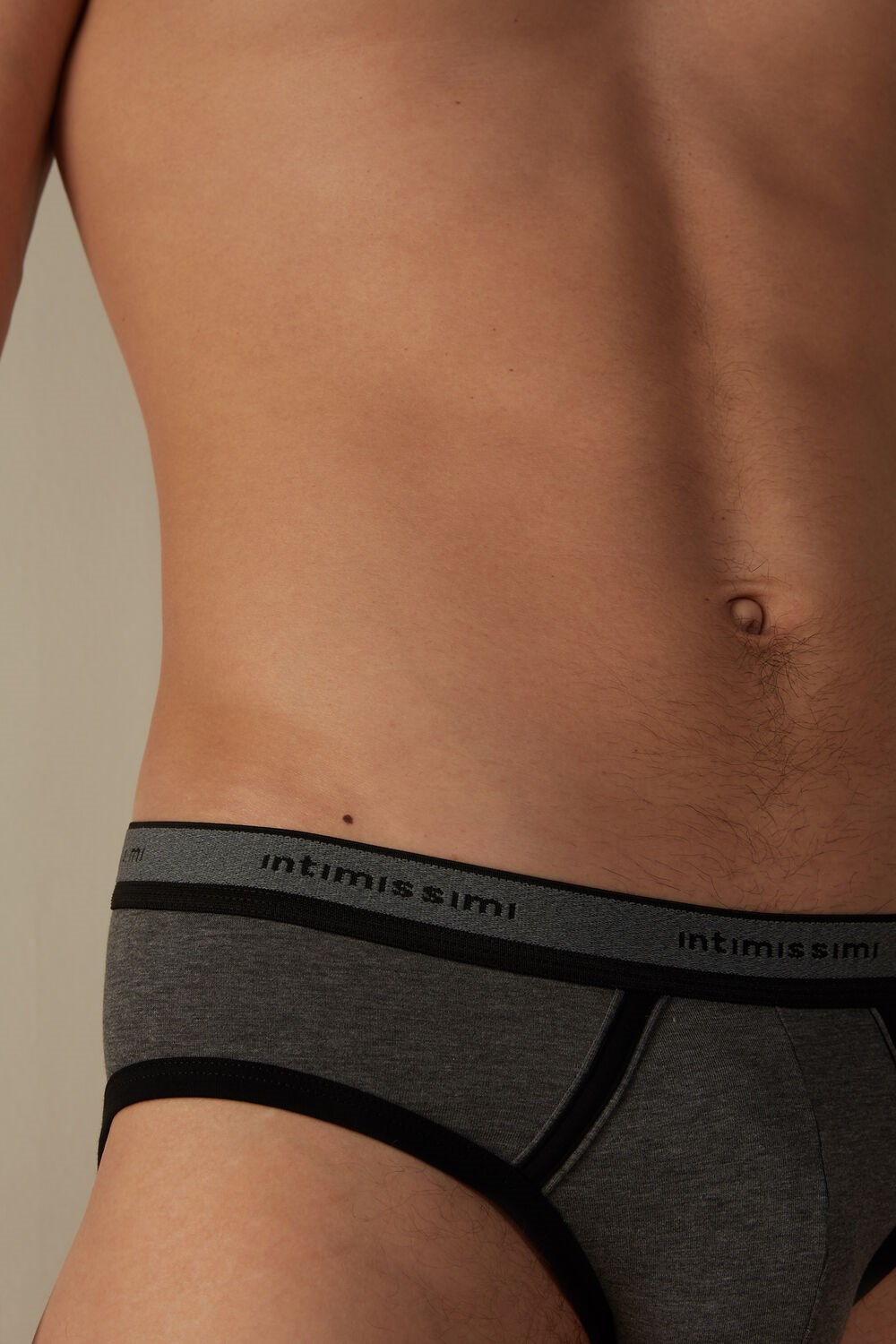 Intimissimi Stretch Supima® Katoenen Brief with Logo Detail Zwart Grijs Zwart | 82376PQFY