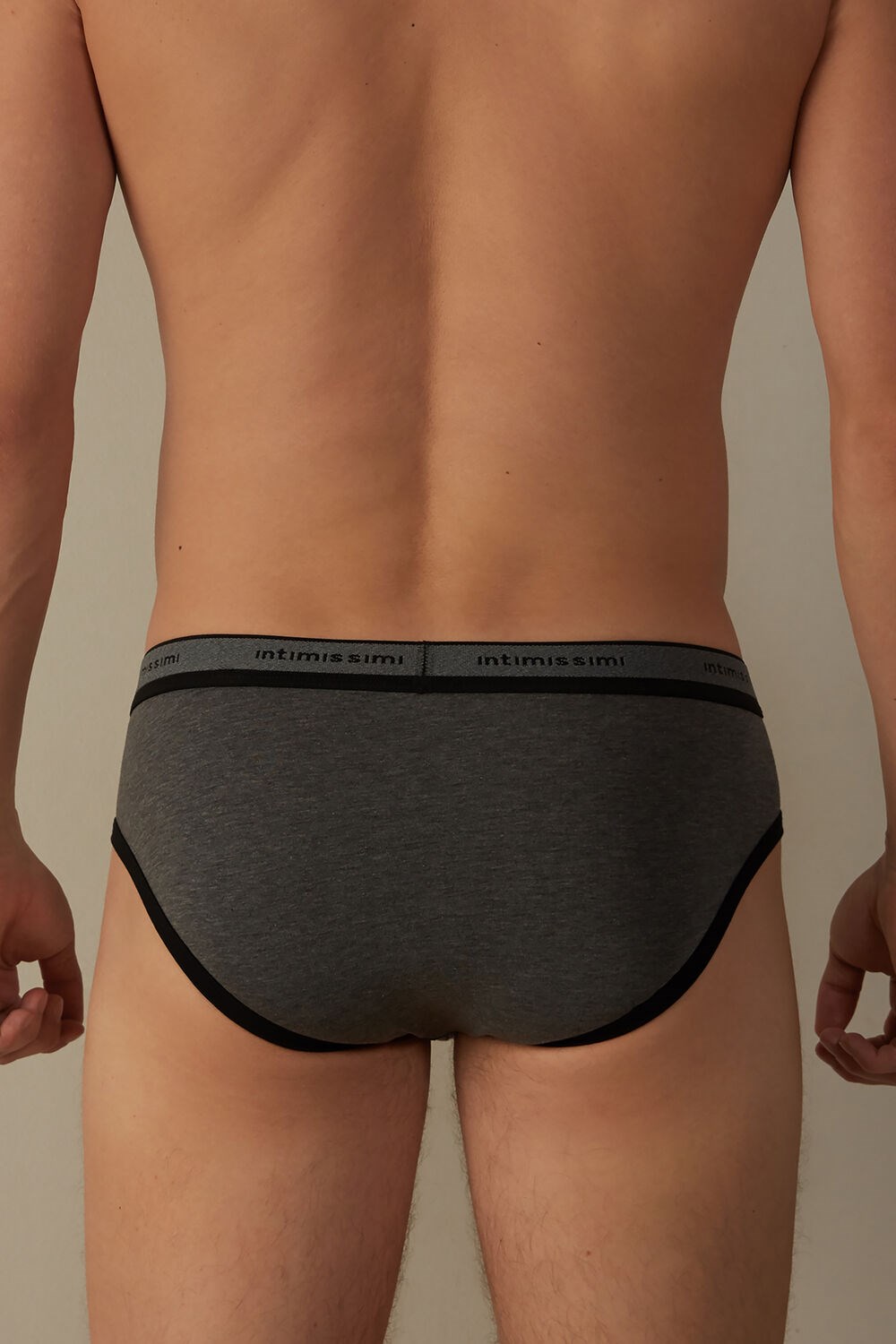 Intimissimi Stretch Supima® Katoenen Brief with Logo Detail Zwart Grijs Zwart | 82376PQFY