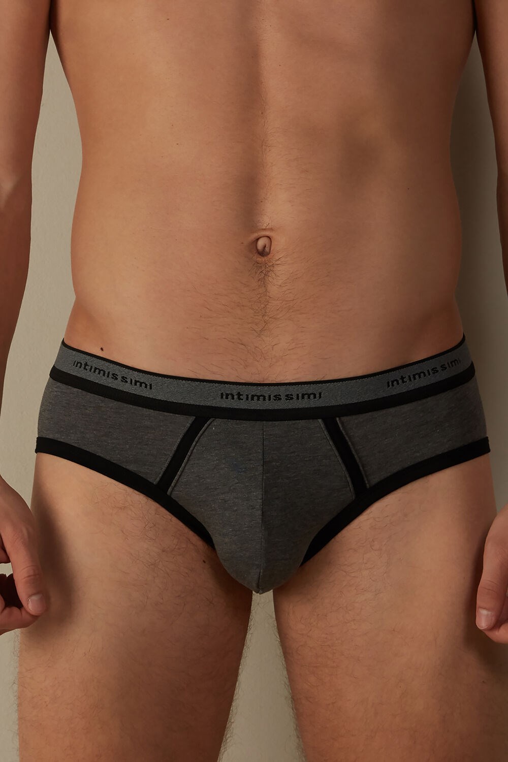 Intimissimi Stretch Supima® Katoenen Brief with Logo Detail Zwart Grijs Zwart | 82376PQFY