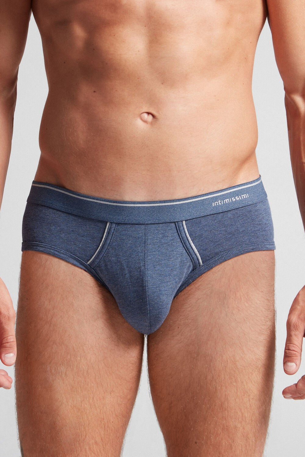 Intimissimi Supima Katoenen Briefs with Visible Elastic Blauw Blauw Lichtgrijs | 30692VTXW