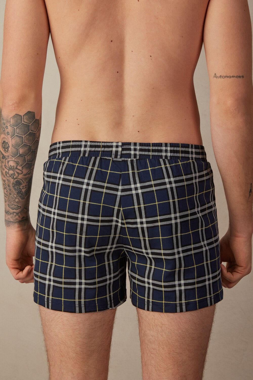 Intimissimi Tartan Patterned Katoenen Jersey Relaxed Fit Boxers Blauw Blauw Geel | 09567LVGZ