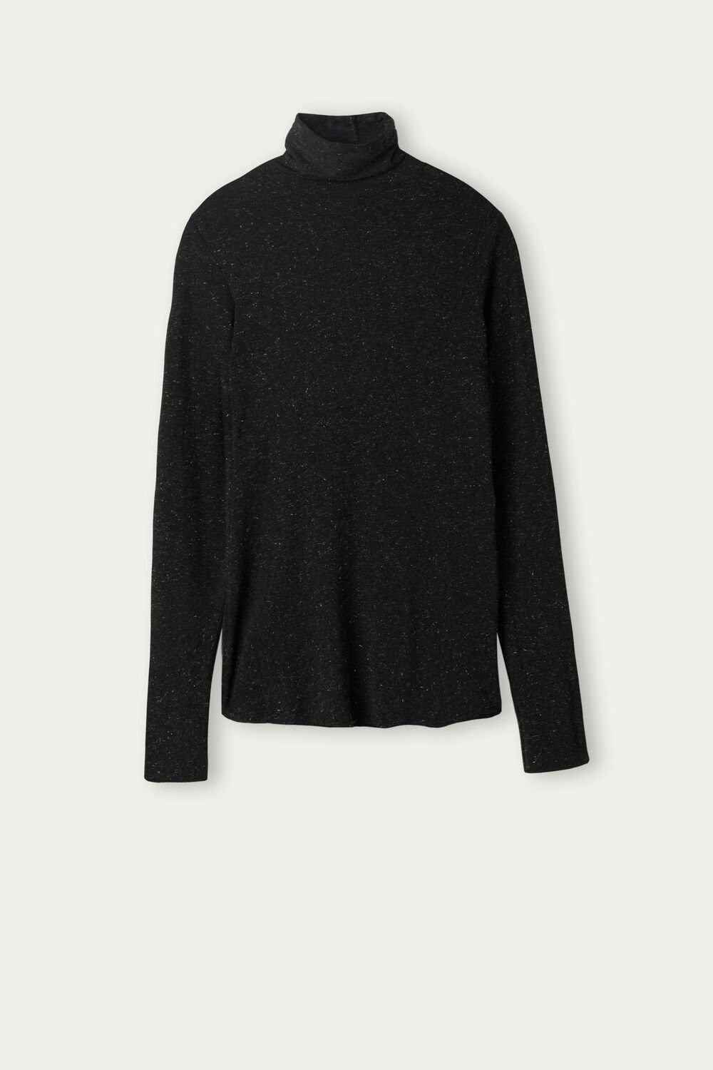 Intimissimi Turtleneck Top in Modal Light with Cashmere Lamé Zwart Zwart | 39754MQSE