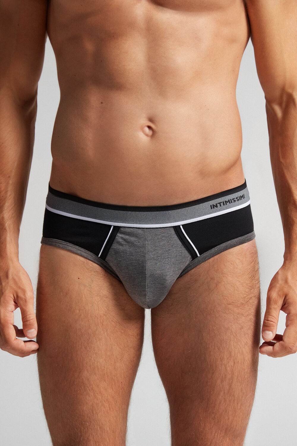 Intimissimi Two-Tone Stretch Supima® Katoenen Briefs Zwart Grijs Zwart | 80476HEAJ