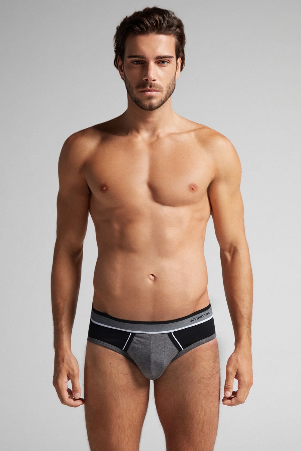 Intimissimi Two-Tone Stretch Supima® Katoenen Briefs Zwart Grijs Zwart | 80476HEAJ