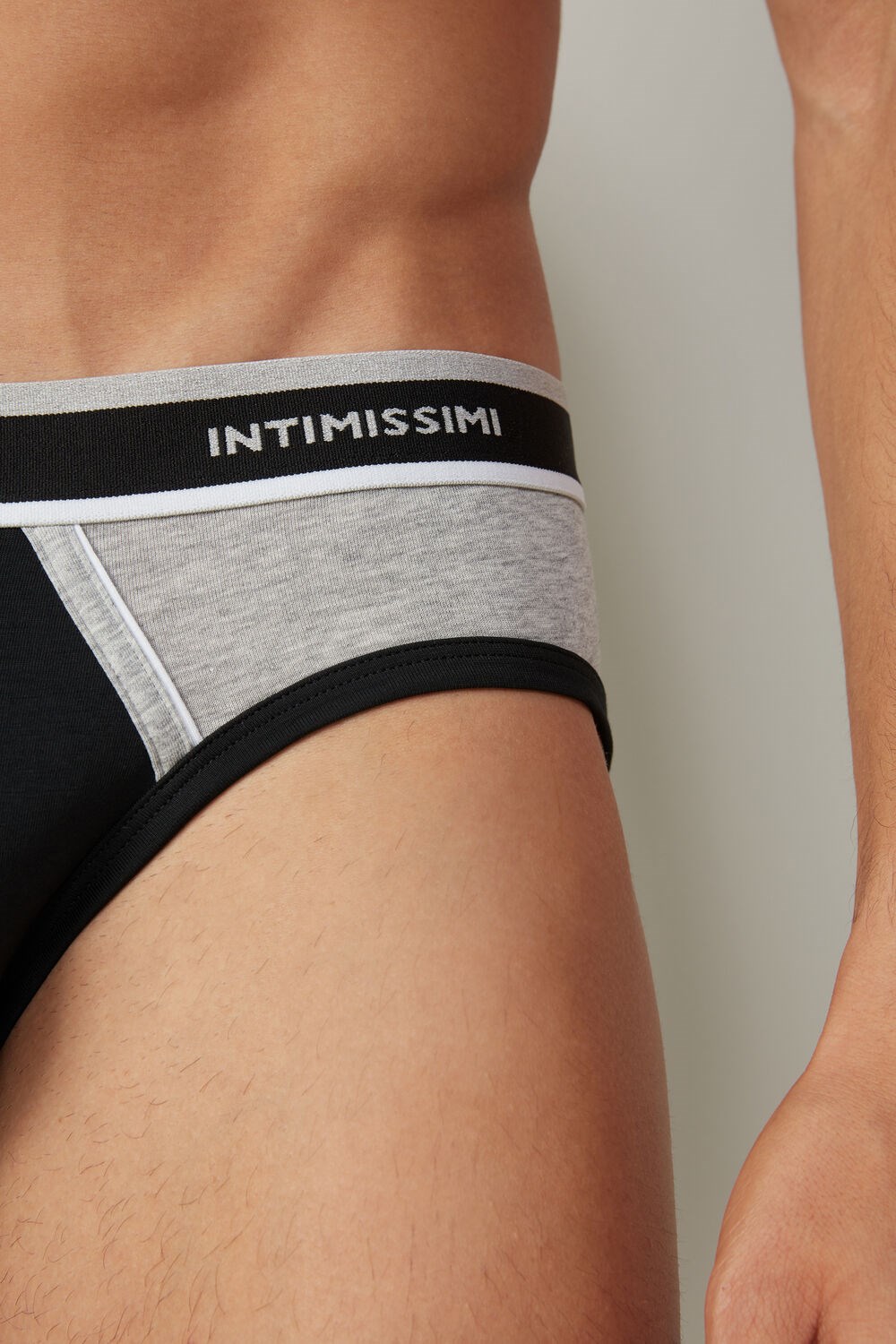 Intimissimi Two-Tone Stretch Supima® Katoenen Briefs Zwart Zwart Lichtgrijs | 85972NSXV