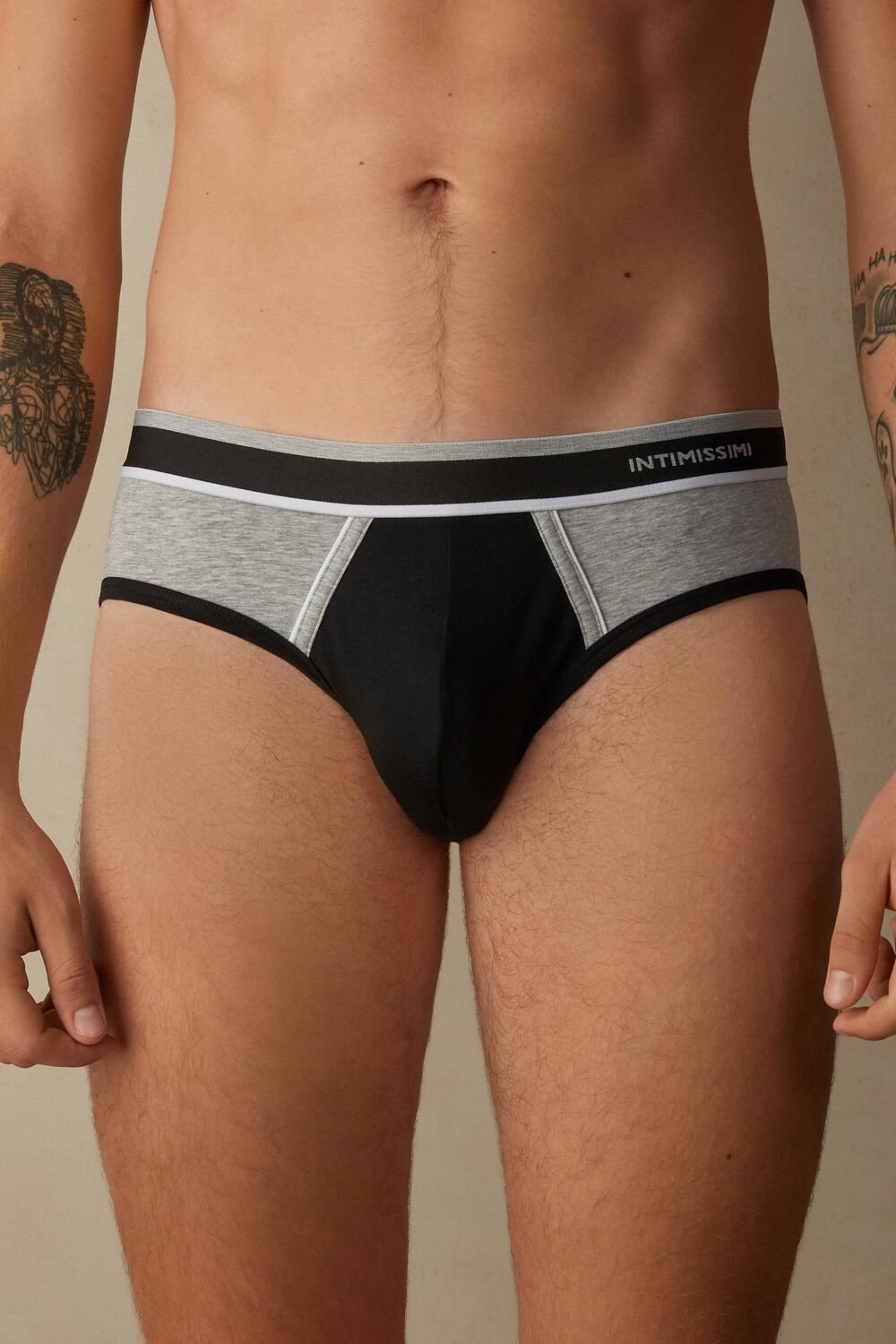 Intimissimi Two-Tone Stretch Supima® Katoenen Briefs Zwart Zwart Lichtgrijs | 85972NSXV