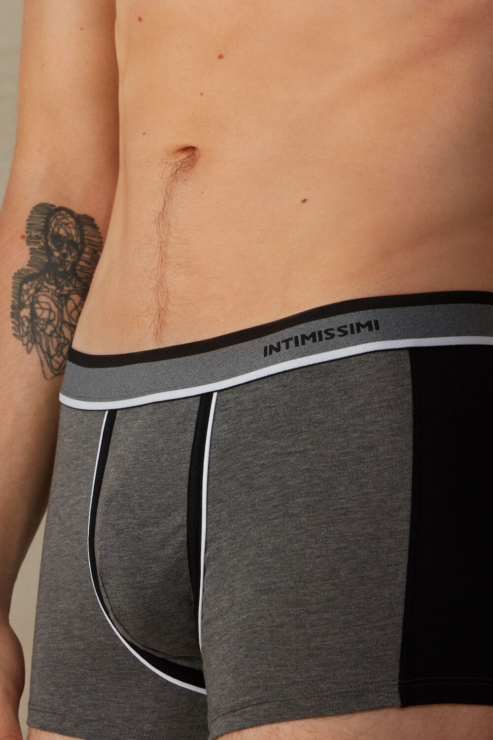 Intimissimi Two-tone Boxers in Stretch Supima® Katoenen Zwart Grijs Zwart | 46059SLCJ