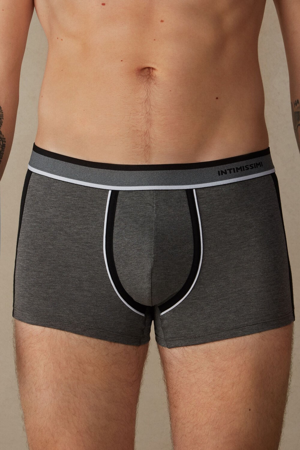 Intimissimi Two-tone Boxers in Stretch Supima® Katoenen Zwart Grijs Zwart | 46059SLCJ