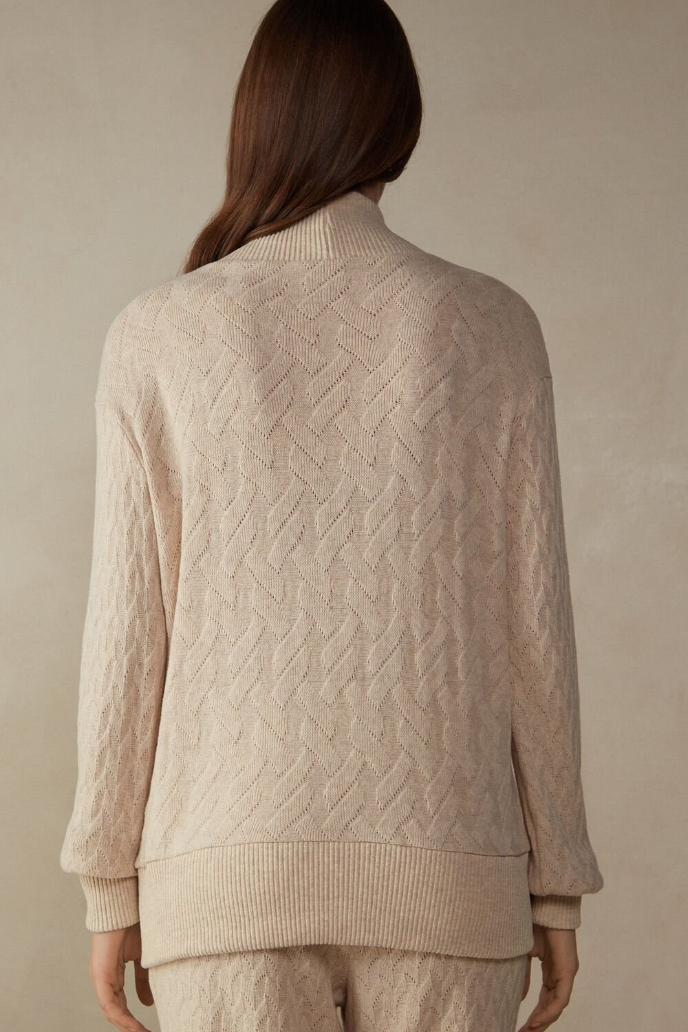 Intimissimi Winter Braid Long Sleeve Jacquard Cardigan Beige | 21036YAKR