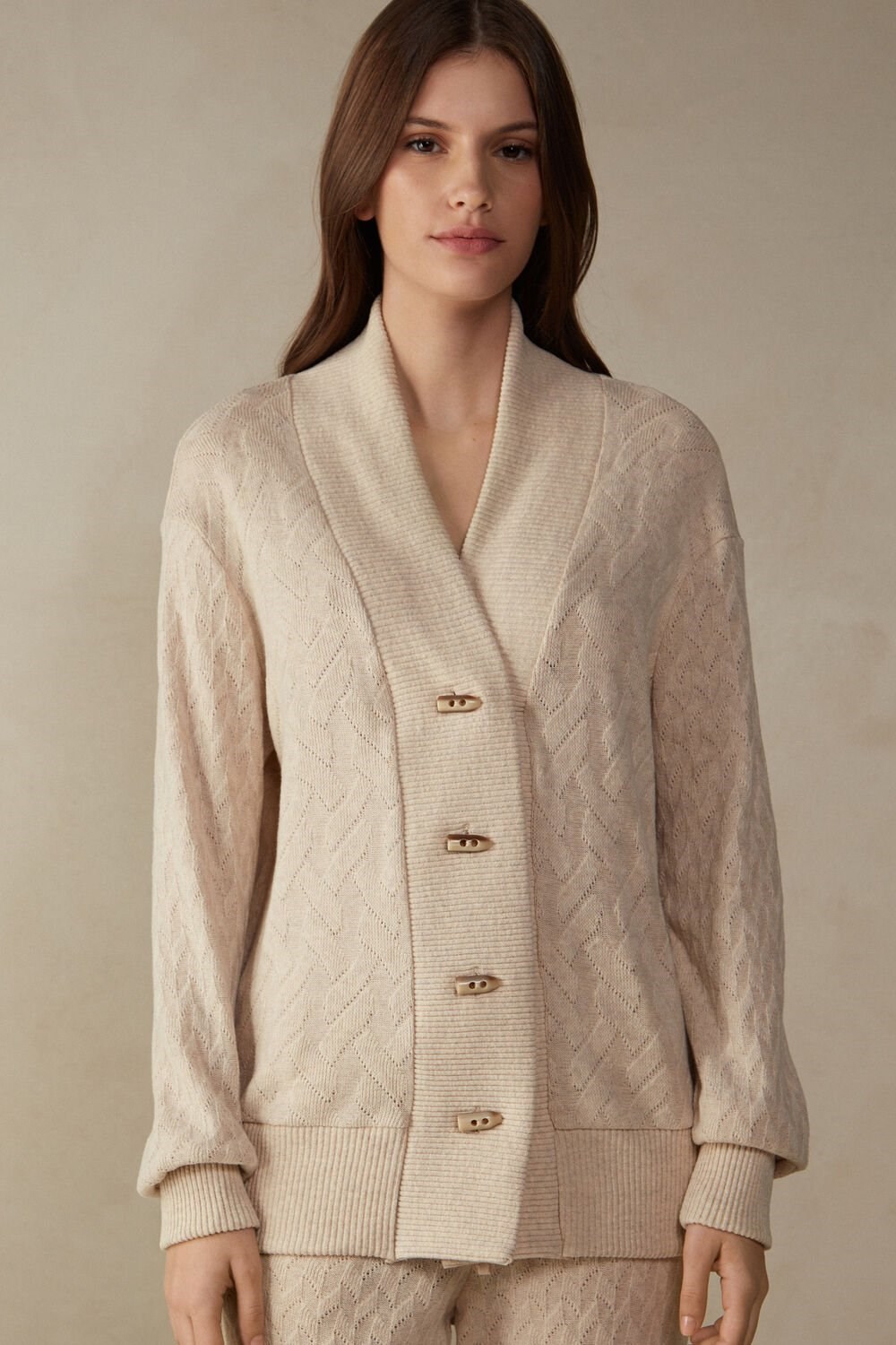 Intimissimi Winter Braid Long Sleeve Jacquard Cardigan Beige | 21036YAKR