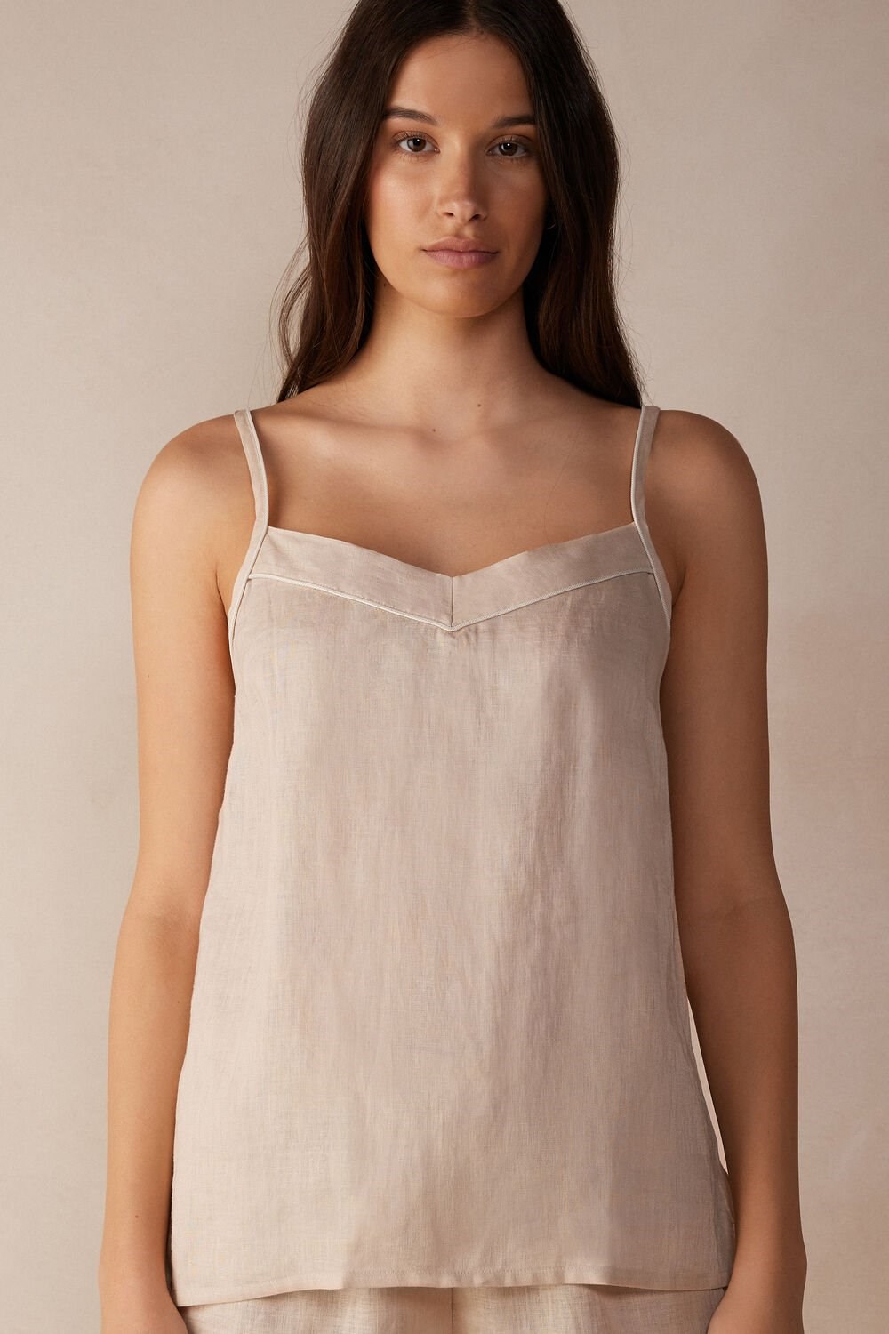 Intimissimi Yacht Night Linen Top Beige | 79810VSTZ