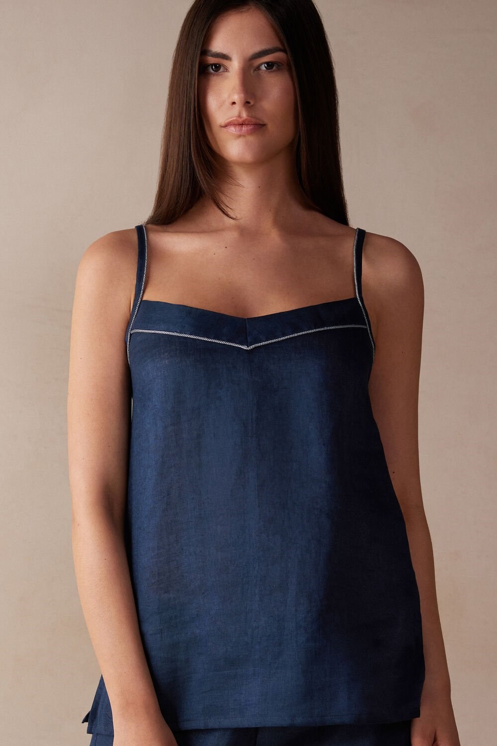 Intimissimi Yacht Night Linen Top Blauw Blauw | 29015FKJG