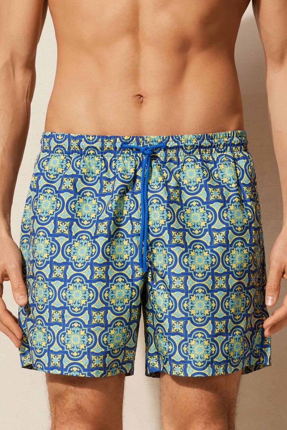 Intimissimi Yellow Majolica Print Swim Trunks Blauw Geel | 72054LDKM